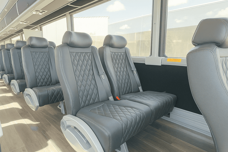 interior of West Covina Coach Bus Service charter bus